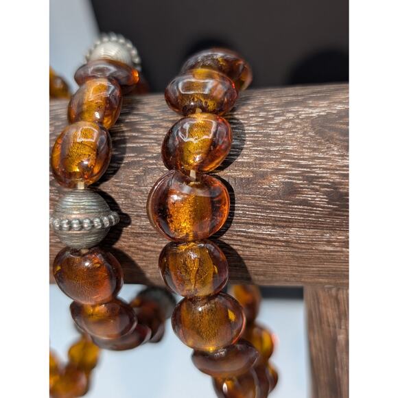 Lot of Three Amber Glass Bead Stretch Bracelets - Picture 2 of 7
